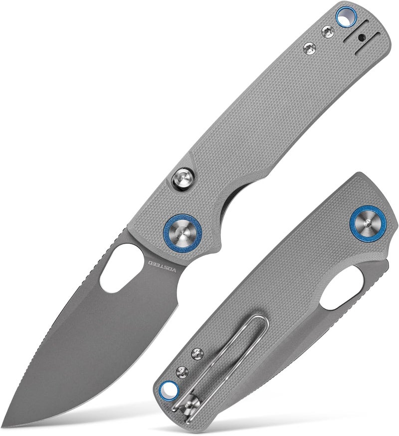 Vosteed Porcupine EDC Knife, 2.99" Sandvik 14C28N Steel Blade, Gray G10 Handle Top Liner Lock, Lightweight Folding Pocket Knives with Clip, Outdoor Camping Hunting Knife - A2607 - Image 1